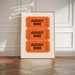 Admit One Ticket Print, Trendy Wall Art, Ticket Art Print, Retro Bar Cart Print, Wall Decor, Digital Retro Wall Art, Retro Ticket Poster