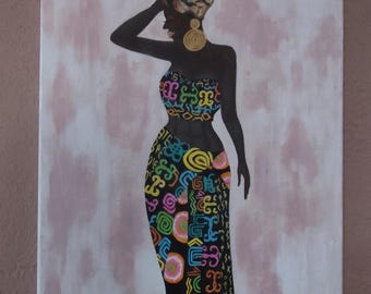 Abstract African Woman Painting | Hand-Painted Acrylic Art | Vibrant African Wall Decor | Bold Cultural Artwork