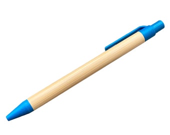 Penna a sfera in bambù con incisione personalizzata blu