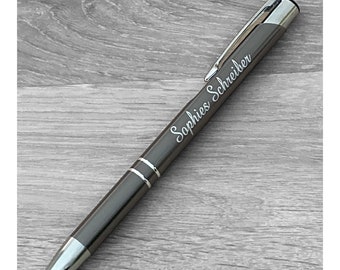 Grey ballpoint pen with engraving