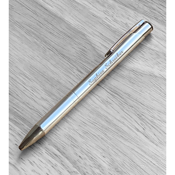 Silver ballpoint pen with engraving