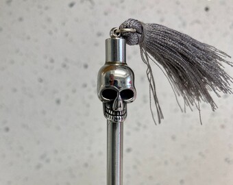 Stainless Steel Skull Hair Stick with Silk Tassel