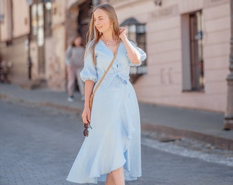 Linen Wrap Dress, Long Linen Dress, Bohemian Dress, Bridesmaid Dress, Long Wrap Dress, Cocktail Dress