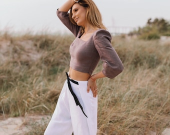 Wide Leg Linen Pants /  High waisted Linen Pants  / Linen Trousers /  Waist Pants