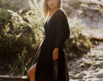 Black linen dress / Spring dress / Boho dress / Photo shoot dress