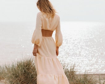PALERMO open back linen dress, Maxi linen dress, Linen sundress