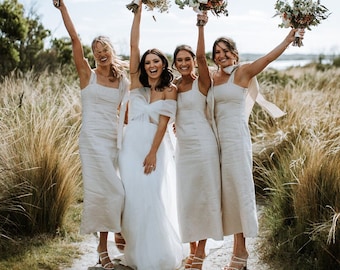 Vestido de dama de honor de lino, Vestido de dama de honor nupcial, Vestido midi de lino, Atuendo para invitada de boda