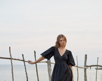 etsy linen wrap dress Linen Wrap Dress EVA. Linen Wrap Dress .linen Dress 3/4 Sleeves. Linen Kaftan, Linen Coat, Linen Clothing for Women