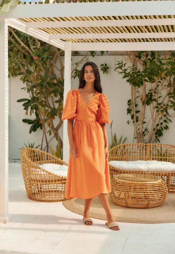 bright orange wrap dress Dance And Sway Satin Wrap Dress in Orange S / Orange
