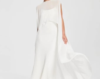 Sheer wedding capelet, Ivory wedding dress topper,  Long Cape, Wedding Shoulder Cape Veil Outdoor Event Lightweight Cover-Up for Dress