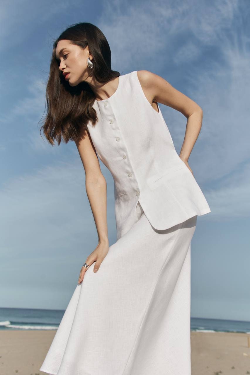 Two Pieces Linen Dress White Linen Dress Linen Vest White Linen Skirt - Etsy