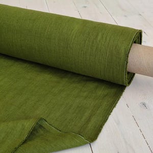 Moss green  100% Washed Linen, Soft Organic Fabric by the Yard for Apparel, Quilting, Enzyme washed, European flax, OKEO-TEX certified