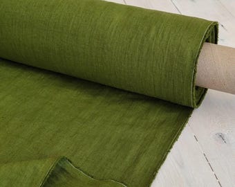 Moss green  100% Washed Linen, Soft Organic Fabric by the Yard for Apparel, Quilting, Enzyme washed, European flax, OKEO-TEX certified