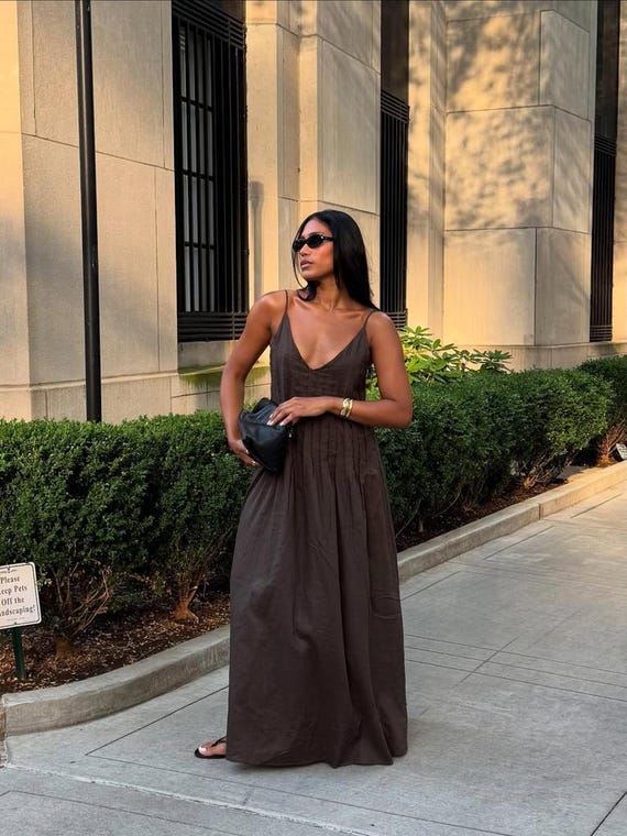 summer linen maxi dresses STASSI LINEN MAXI DRESS SEASHORE BLUE / S