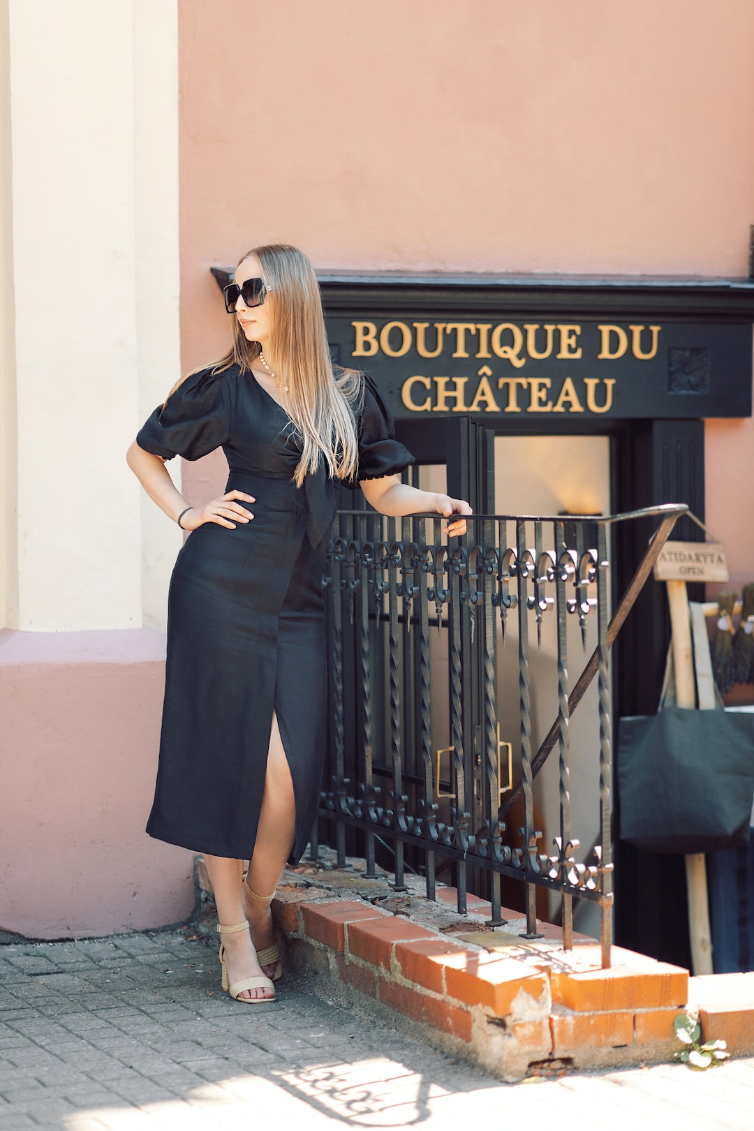 Black Linen Midi Dress Elegant Linen Dress With Sleeves Womens Clothing -  Etsy