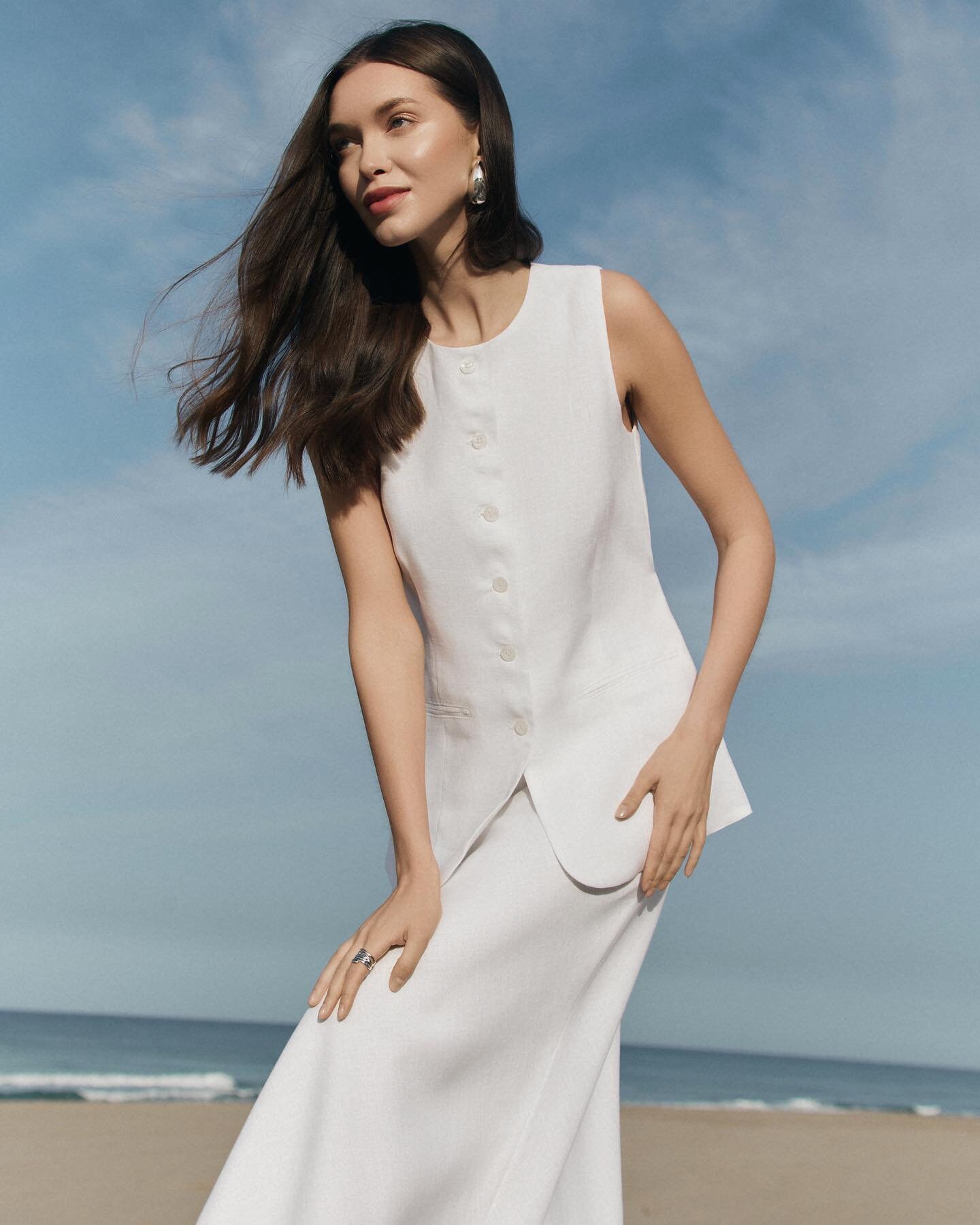 white linen vest dress Elegant White Cotton Linen Vest Dress Women's A-Line Long Skirt Commute  Style Autumn High-End Feeling Midi Dress