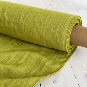 Light Green 100% Washed Linen, Soft Organic Fabric by the Yard for Apparel, Quilting, Enzyme washed, European flax, OKEO-TEX certified