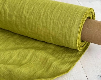 Light Green 100% Washed Linen, Soft Organic Fabric by the Yard for Apparel, Quilting, Enzyme washed, European flax, OKEO-TEX certified