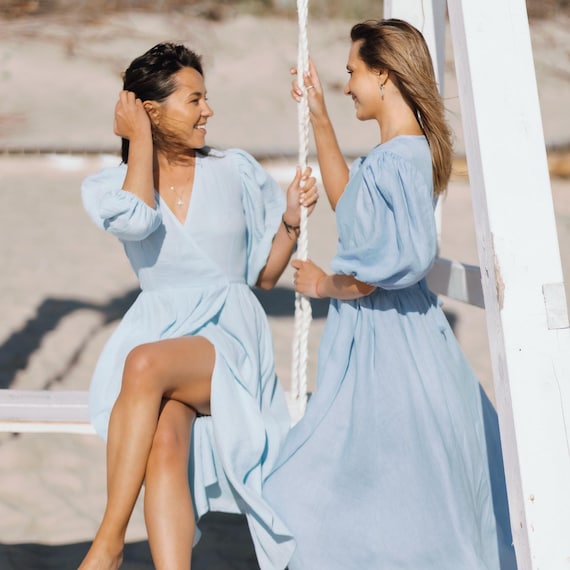 ice blue wrap dress Pastel Dress, Blue Muslin Dress, Muslin With Pockets, Summer Wrap Dress, Linen Dress With Pockets Dresses_Strapless I did order 3 Color Code:BLCK Machine washable
