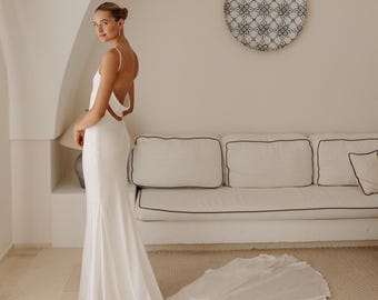 Vestido de novia sencillo con cuello vuelto Vestido de novia 100% seda sin espalda Vestido de novia sin espalda Traje para recepción u ocasión especial