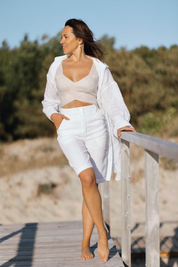 Linen crop top, Linen tank top, Linen sleeveless top, Natural linen top, Scoop neck crop top for woman, Linen casual top