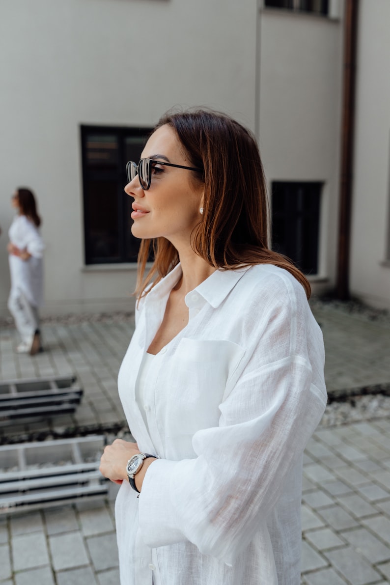 Oversized Linen Shirt Dress - Grey