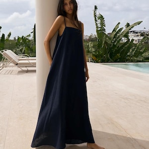 Long Linen Dress, Summer Dress, Linen Maxi Dress, Sleeveless Dress, Loose Linen Dress, Simple Linen Dress, Spaghetti Strap Dress,Beach Dress