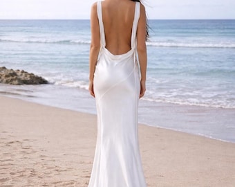 Back Cowl Silk Slip Wedding Dress, Bias Cut Bridal Gown, Backless Wedding Dress, Minimalist Wedding Dress, Slip Bridal Dress