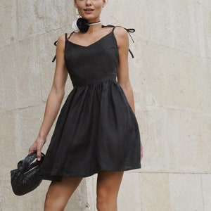 Black little dress linen Elegant mini dress image 3