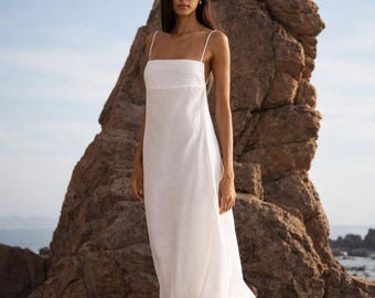 Vestido de novia bohemio de playa con espalda abierta, vestido de novia sencillo, vestido de novia de verano