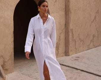 White Linen Midi T Shirt Dress Fiona Long Simple Dress Simple Basic Summer  Dress Minimalist Casual Pure White Linen Dress Custom Size - Etsy