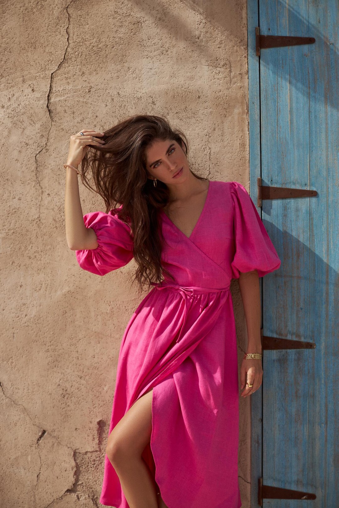 etsy linen wrap dress Wrap Dress Linen - Wrap Dress Women - Wrap Dress Ankle Length - Linen Dress - Blue Summer Dress