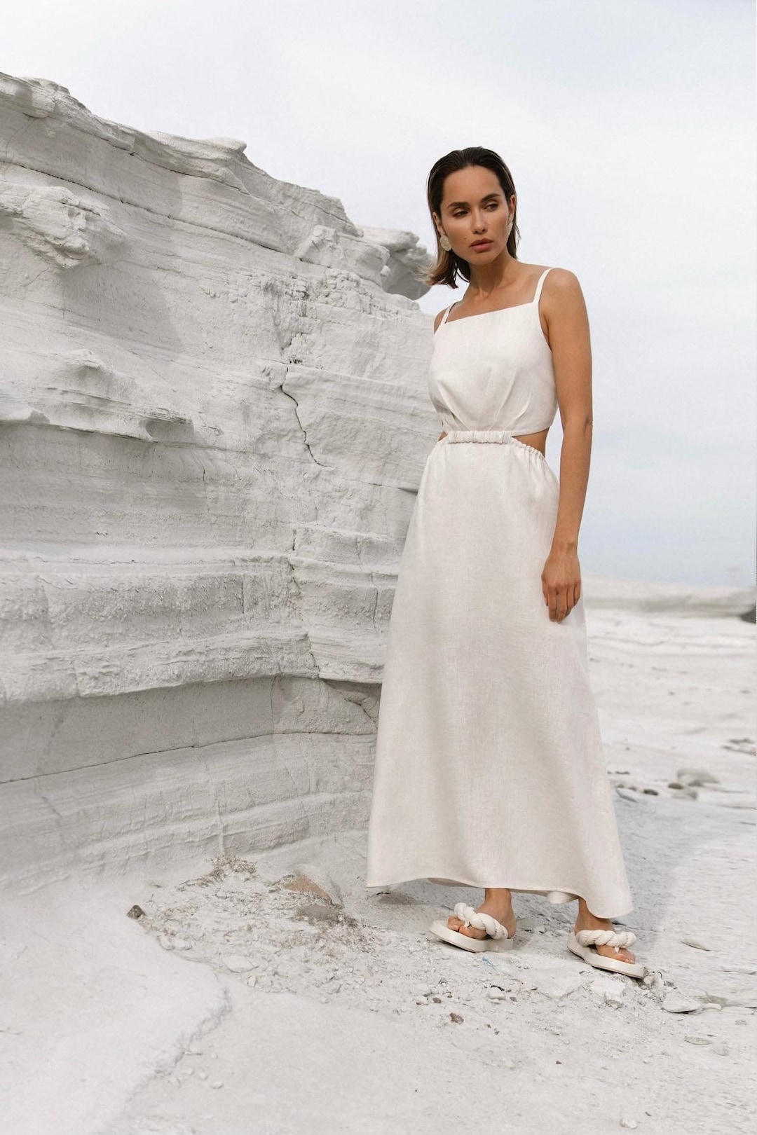 White Long Linen Dress / White Summer Dress / Linen Midi Dress - Etsy