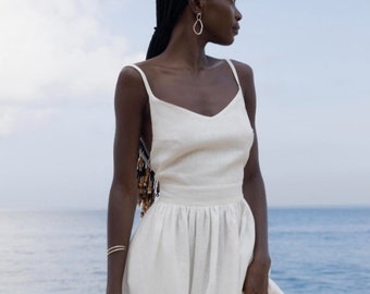 Long white linen dress GLORY Backless maxi linen dress