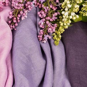 Purple 100% Washed Linen, Soft Organic Fabric by the Yard for Apparel, Quilting, Enzyme washed, European flax, OKEO-TEX certified