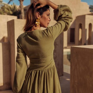 Sage Green dress, Maxi front button dress, Boho long dress, Long summer dress, Summer Dress, Cotton summer dress image 4