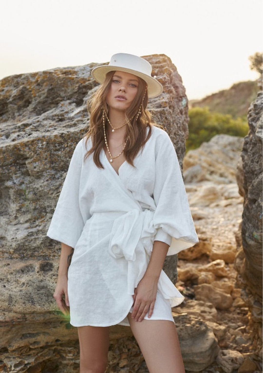 White Linen Wrap Dress / Summer Dress / Resort Dress Etsy