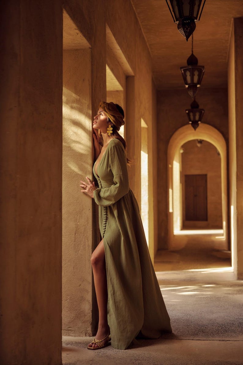 Sage Green dress, Maxi front button dress, Boho long dress, Long summer dress, Summer Dress, Cotton summer dress image 6