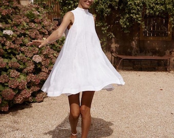 Mini bride dress, Linen wedding dress, Rehearsal dinner dress, White linen dress, Short white linen dress, Summer wedding dress