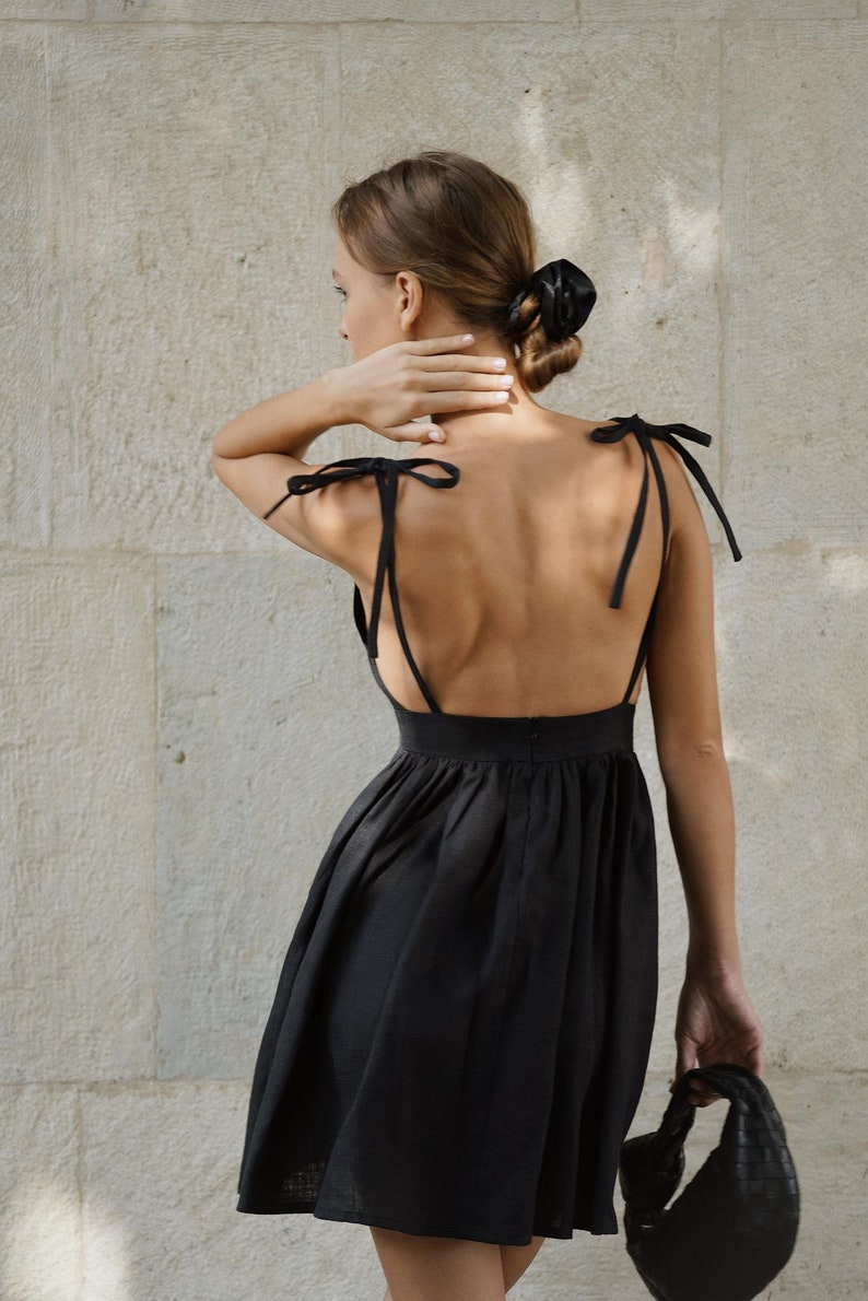 Black little dress linen Elegant mini dress image 1