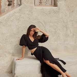 Women's Boho Two-Pieces dress, Muslin two-pieces dress, Vintage Top and Skirt, Maternity Session