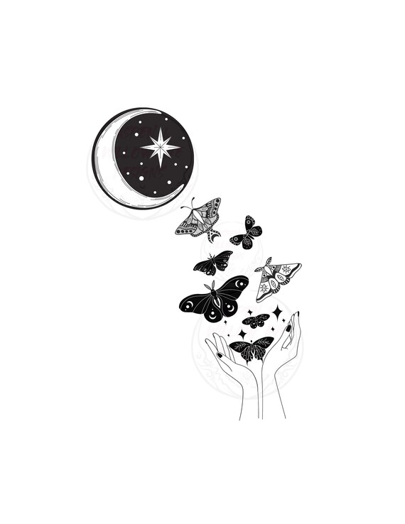 Mystical Moth PNG – Witchy Moon Graphic, Gothic Edgy Design (Digital Download)