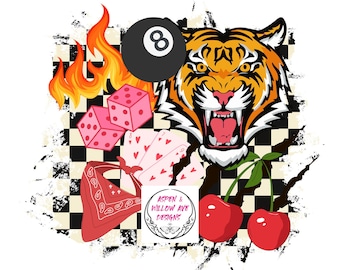Rock and Roll Tiger Graphic – 8 Ball, Leopard Print (Digital Download)