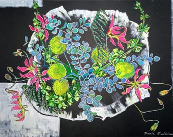 Flowers Acrylic Original Painting Floral Wall Art 16 by 11.5 inches