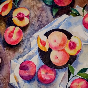 Peach Painting Original Watercolor Still Life Fruit Painting Small Painting 8 by 11.5 inches by DariaRiabininaSpain image 4