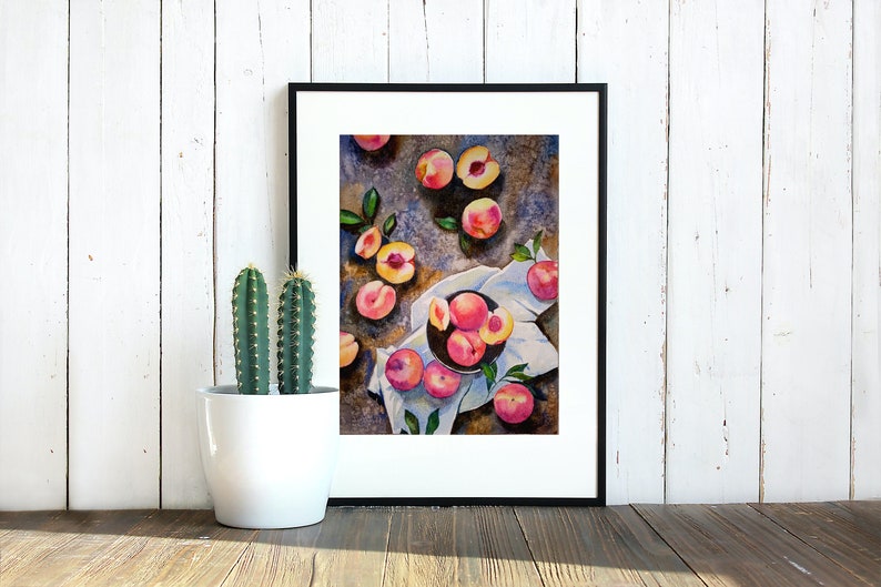 Peach Painting Original Watercolor Still Life Fruit Painting Small Painting 8 by 11.5 inches by DariaRiabininaSpain image 8