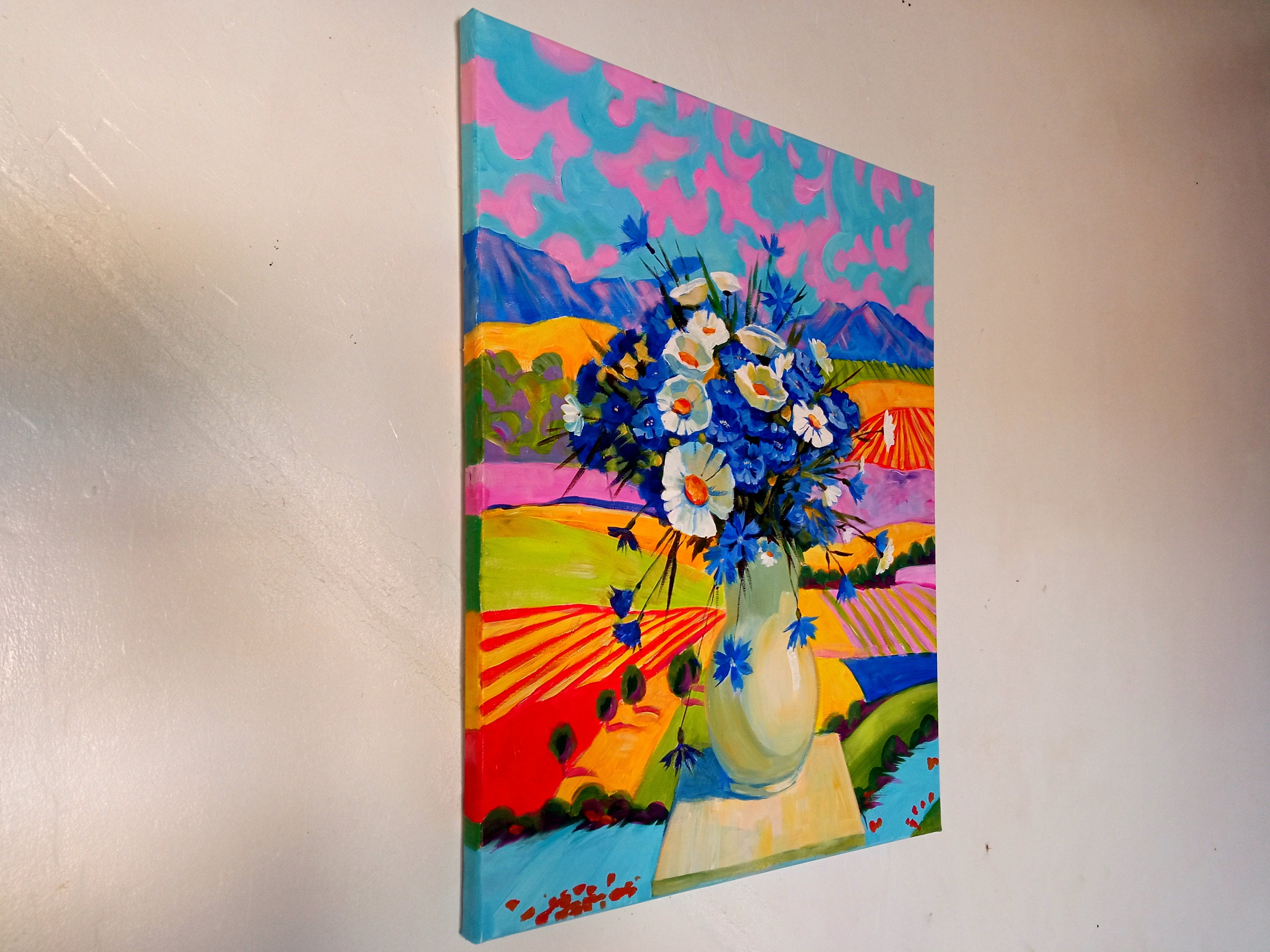 Provence Flowers Painting Original Acrylic Canvas Wall Art Large Painting Landscape 16 by 20