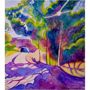 Pino albero pittura originale acquerello spagnolo arte paesaggio pittura foresta pittura albero parete arte 7 x 7,5 pollici di DariaRiabininaSpain