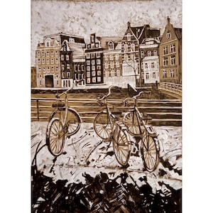 Amsterdam Art Ink Drawing Original Artwork Black and White Landscape Art (8x11.5 in)
