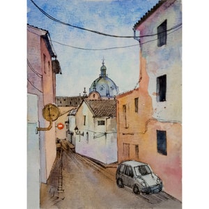 Art espagnol Original aquarelle peinture paysage urbain peinture petite peinture 5 par 7,5 pouces par DariaRiabininaSpain